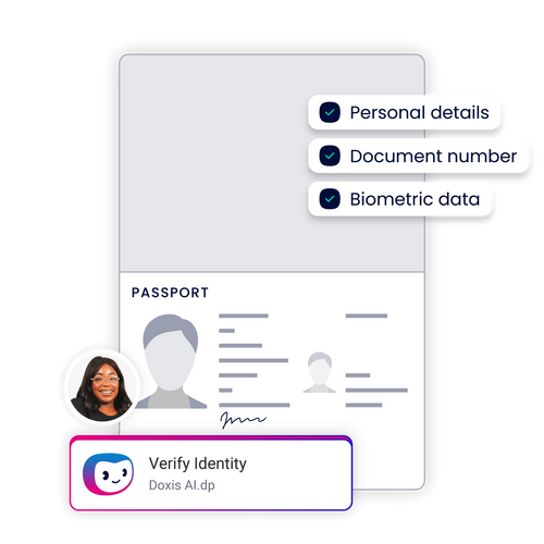 An illustration of a passport and identity verification interface.