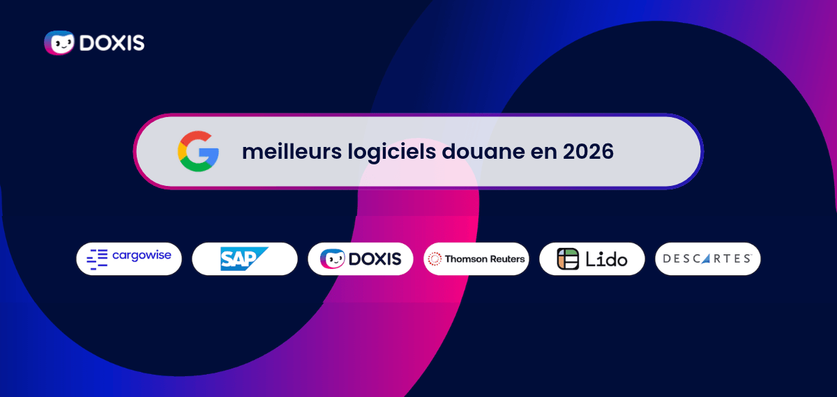 Promotion des meilleurs logiciels de douane pour 2026, avec les logos d'entreprises comme Cargowise, SAP et Doxis.