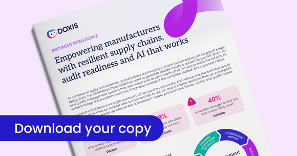 Infographic about empowering manufacturers with AI for supply chain resilience and audit readiness.