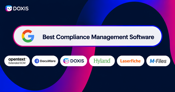 Graphic showing Google award for best compliance management software with logos of featured companies.