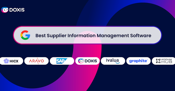 Graphic showcasing Doxis as the best supplier information management software with logos of competitors.