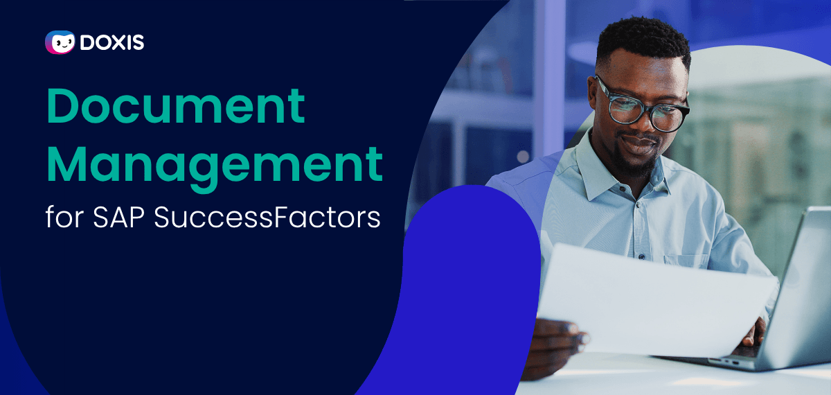 A man in glasses reviewing documents for SAP SuccessFactors at a desk.