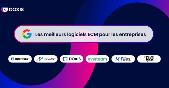 Graphique promotionnel présentant des logos de logiciels ECM et un titre en français.