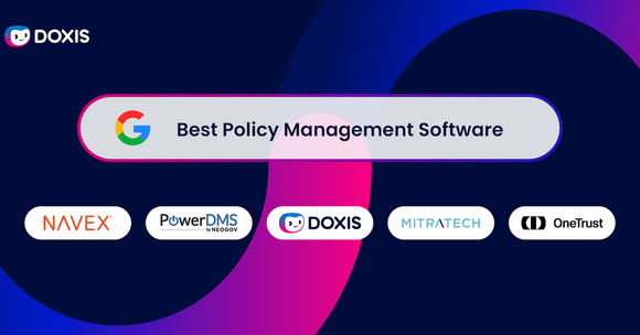 Graphic promoting best policy management software with logos of various brands.
