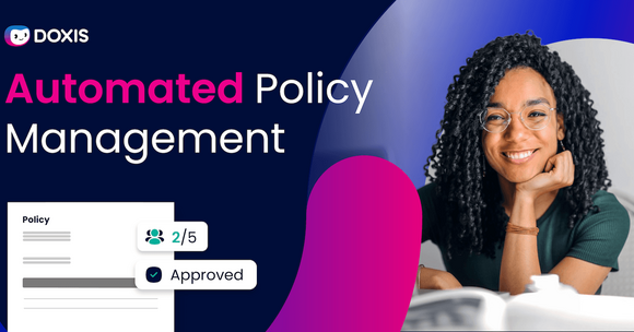 Smiling woman with curly hair, promoting automated policy management.