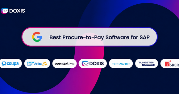Graphic showcasing top procure-to-pay software for SAP including logos of various companies.