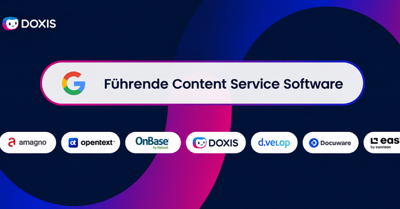 Grafik, die verschiedene Logos von Content-Service-Software zeigt mit dem Titel 'Führende Content-Service-Software'