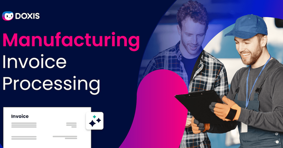 Two men in a manufacturing setting discussing invoice processing.