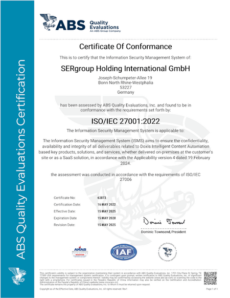 ISO/IEC 27001:2022 Zertifikat