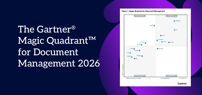 Gartner Magic Quadrant for Document Management 2026 illustrating vendor positions.