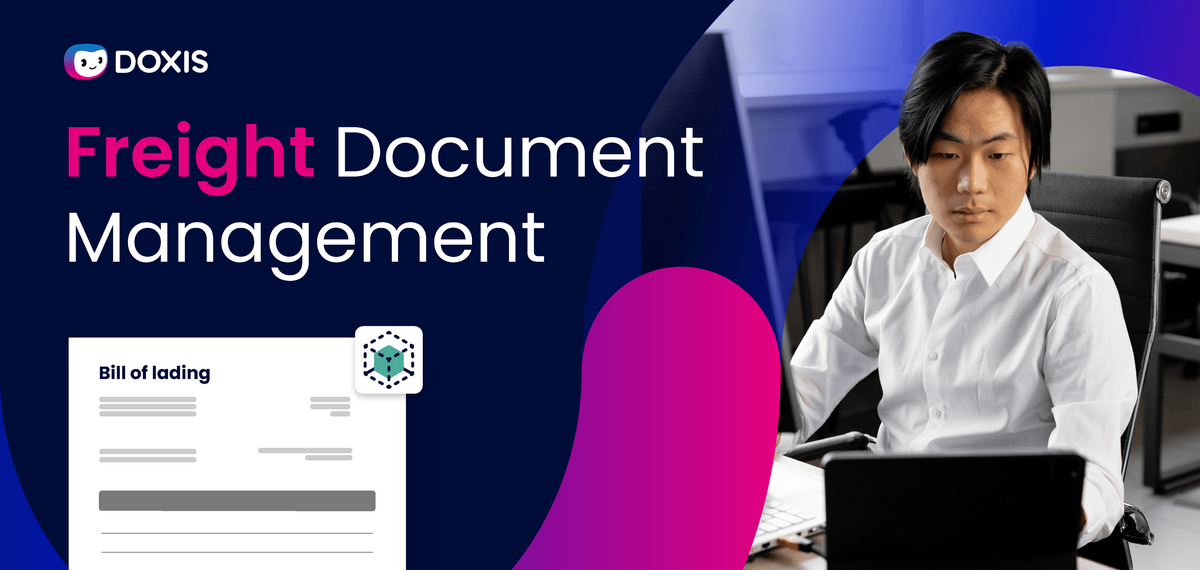 A person focused on freight document management, with a bill of lading on screen.