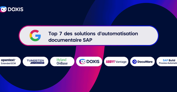 Graphique présentant les 7 meilleures solutions d'automatisation de documents SAP avec les logos de diverses entreprises.