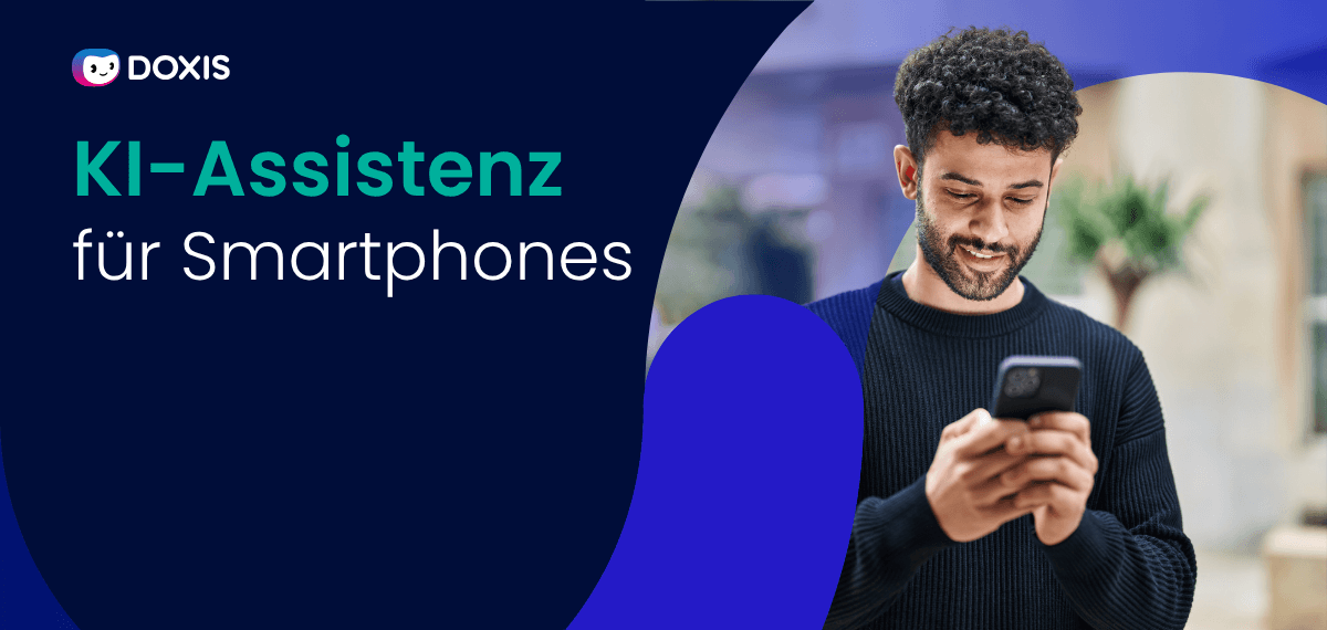Ein Mann mit konzentriertem Ausdruck, der ein Smartphone benutzt, umgeben von einem verschwommenen Hintergrund.