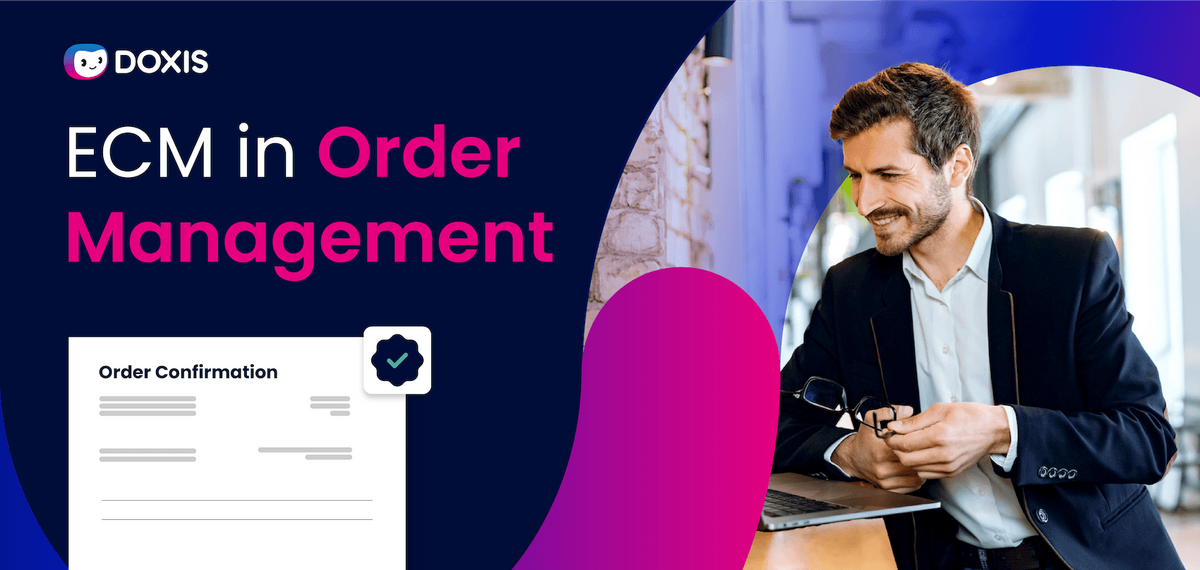 Man smiling while reviewing order management system on a laptop, with order confirmation displayed.