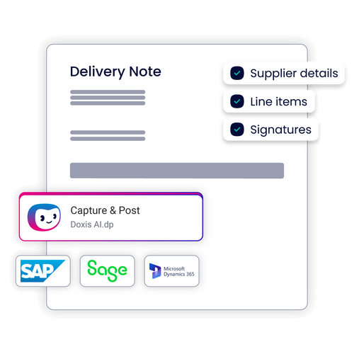 Delivery note template showing supplier details, line items, and signatures.