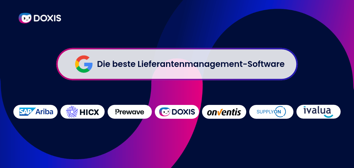 Grafik mit Doxis-Branding und Logos von Anbietern von Lieferantenmanagement-Software.
