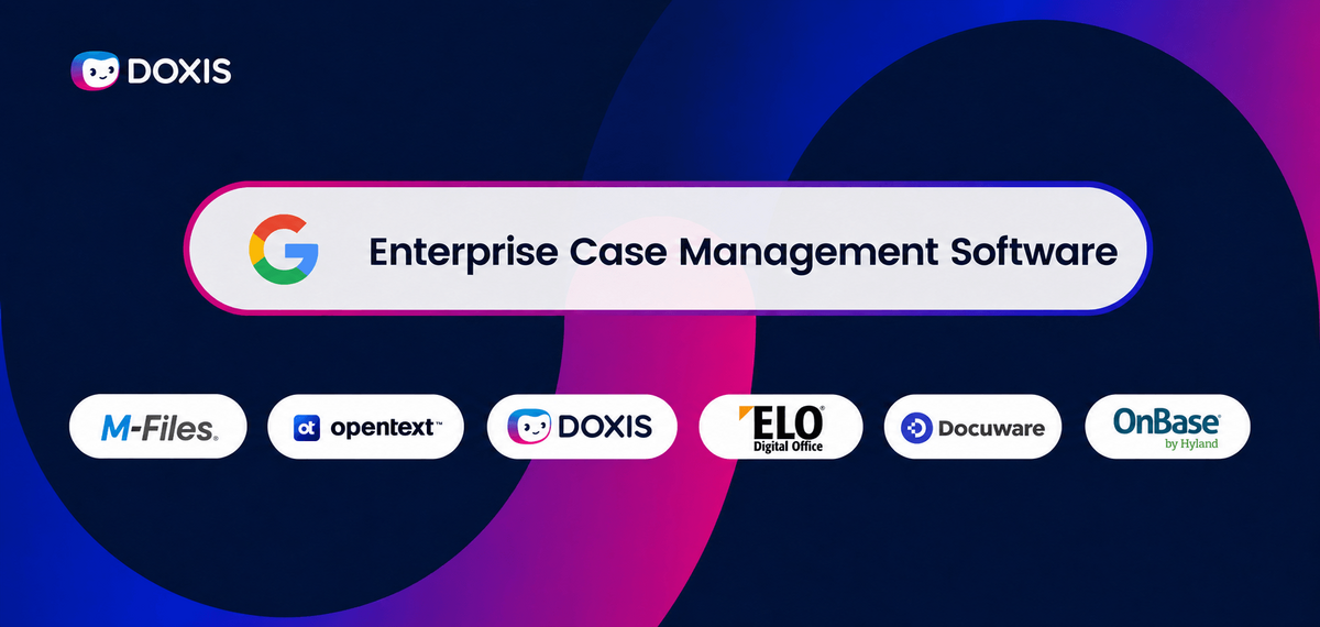 Grafik zur Förderung der DOXIS-Software für Unternehmensfallmanagement mit Logos von Partnermarken.