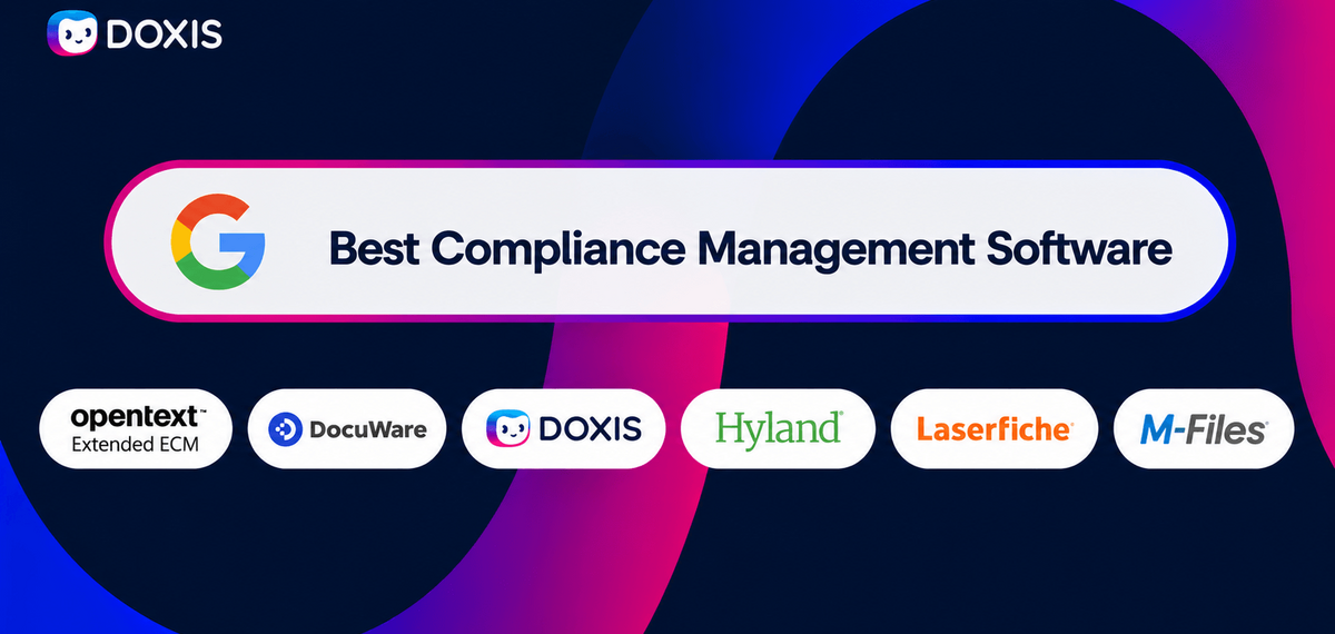 Graphic showing Google award for best compliance management software with logos of featured companies.
