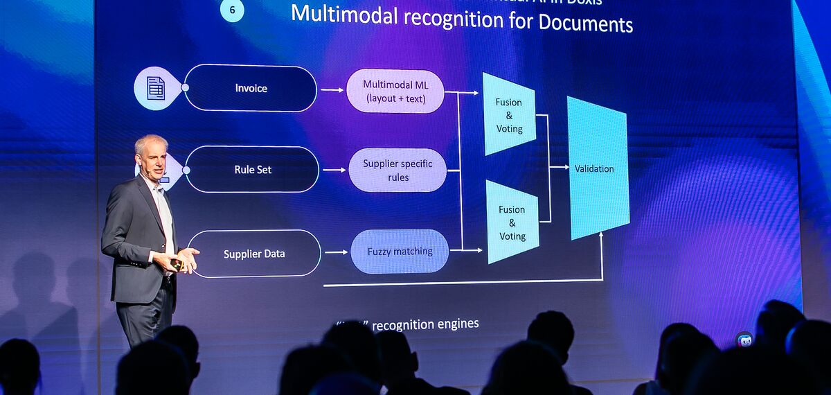 Diagram showing the process of recognition engines through to validated data and predictions in Doxis