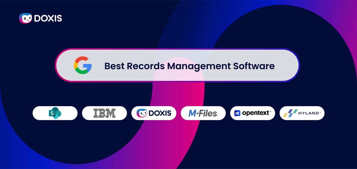 Graphic showcasing the best records management software with logos of various companies.