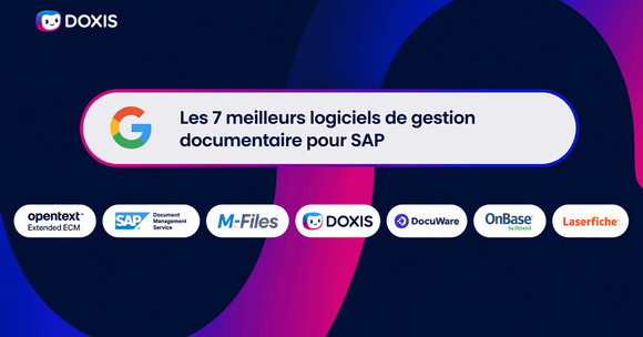 Une infographie présentant les 7 meilleurs logiciels de gestion de documents pour SAP, avec les logos de différentes plateformes.