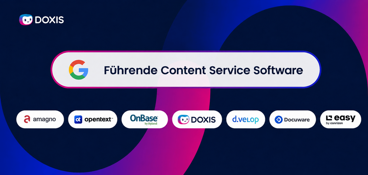 Grafik, die verschiedene Logos von Content-Service-Software zeigt mit dem Titel 'Führende Content-Service-Software'