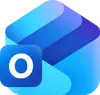 Logo von Microsoft Outlook mit blauen geometrischen Formen und einem 'O'-Symbol.