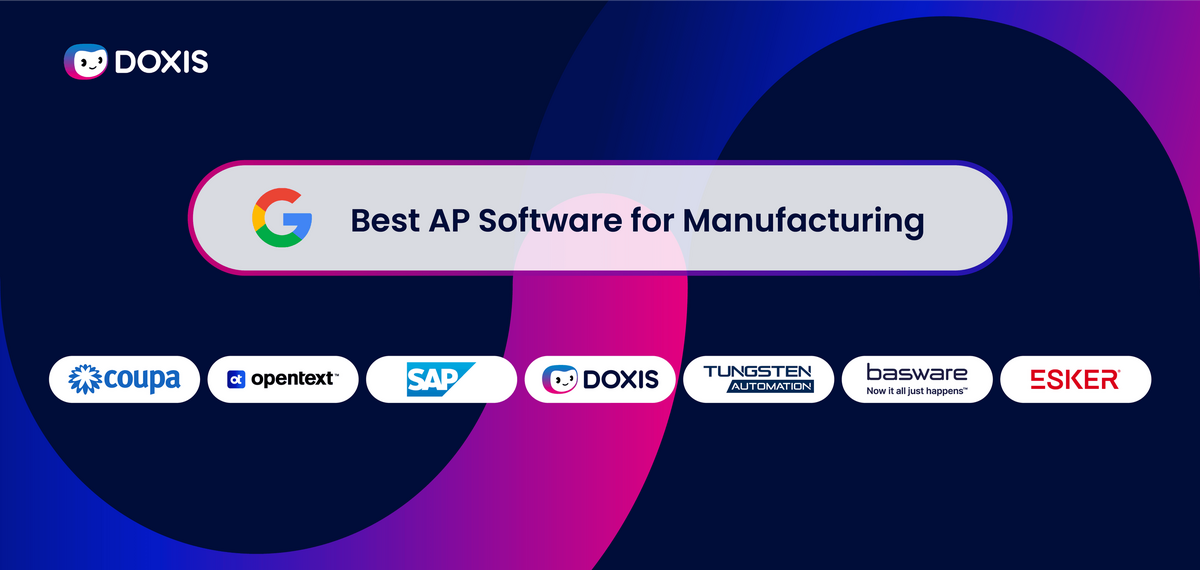 Graphic showcasing top AP software for manufacturing including logos of various brands.