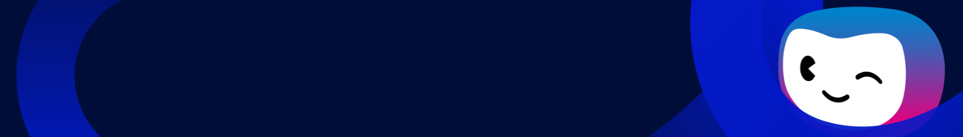Abstract blue gradient background with a playful character in the corner.