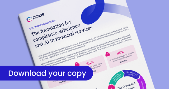 Infographic on document intelligence in financial services with key statistics and a call to action to download.