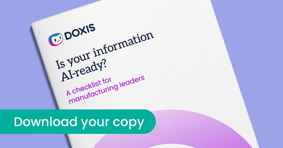 A checklist titled 'Is your information AI-ready?' for manufacturing leaders, with a download button.