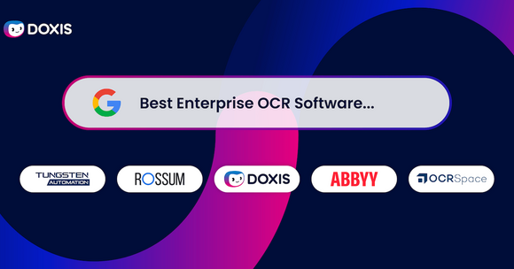 Graphic showcasing top enterprise OCR software including Doxis, Tungsten, and ABBYY.