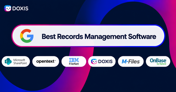 Graphic showcasing Google's Best Records Management Software with logos of various software providers.