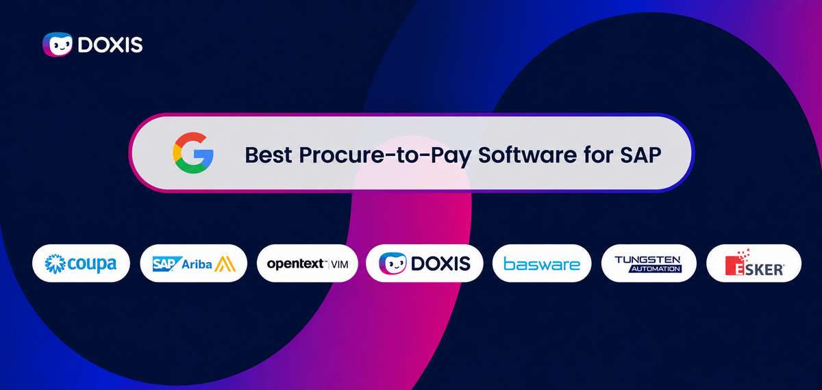 Graphic showcasing top procure-to-pay software for SAP including logos of various companies.