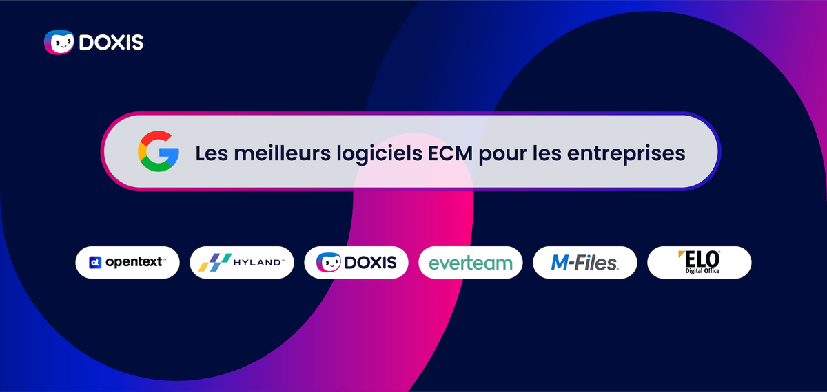 Graphique promotionnel présentant des logos de logiciels ECM et un titre en français.