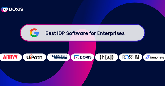 Graphic showcasing the best IDP software for enterprises, featuring logos of several companies.