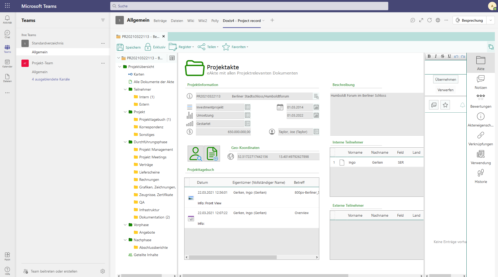 Doxis4 Projektakten in Microsoft Teams